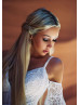 Cold Shoulder Ivory Lace V Back Bohemian Wedding Dress